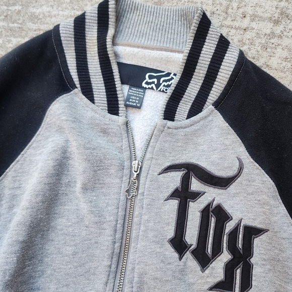 Y2K Fox Racing Women's Sweatshirt Style Gray Black Bomber‎ Zip Up Jacket, Sz M - Picture 4 of 10